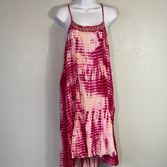 🆕 Free People Pink Lightweight Gauze Tie-Dye High/Low Dress - Picture 1 of 10
